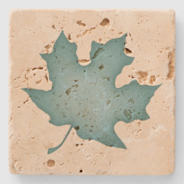 Dunkeltürkisfarbenes Leaf auf Creme Steinuntersetzer