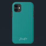 Dunkeltürkisfarbenes, robustes Monogramm Case-Mate iPhone Hülle<br><div class="desc">Chic solide Farbe Handy Gehäuse in dunkeltürkis,  mein Lieblings-Schatten von tief aquamarin. Eine wunderschöne,  tiefe Farbe mit Ihrem individuellen Monogramm. Personalisieren Sie mit Ihrem Namen in elegantem weißem Skript.</div>