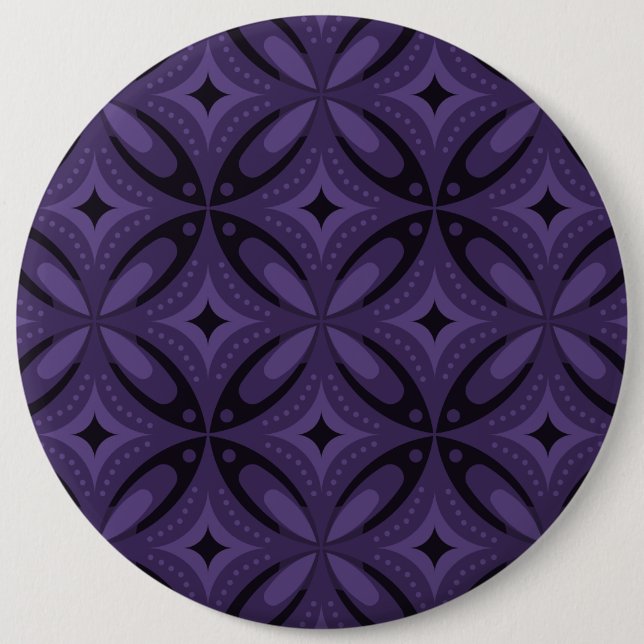 Dunkelviolett gefärbtes Retro-Muster Button (Vorderseite)