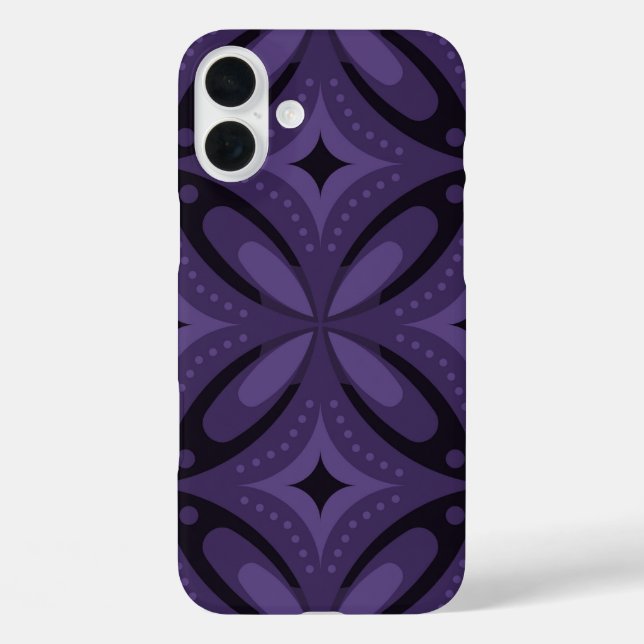 Dunkelviolett gefärbtes Retro-Muster iPhone 16 Plus Hülle (Rückseite)