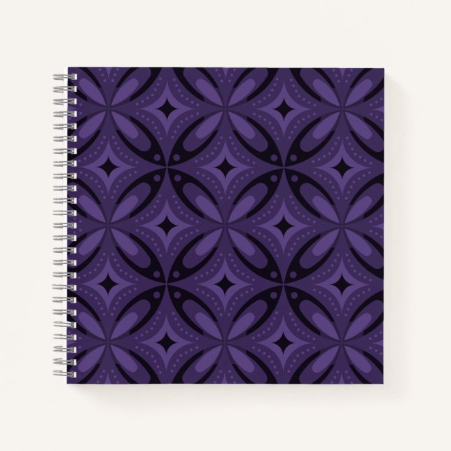 Dunkelviolett gefärbtes Retro-Muster Notizbuch (Vorderseite)