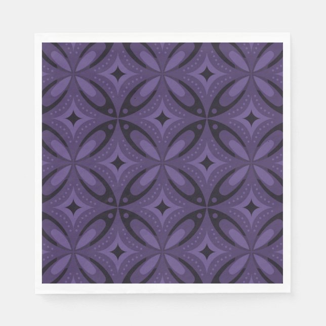 Dunkelviolett gefärbtes Retro-Muster Serviette (Vorderseite)