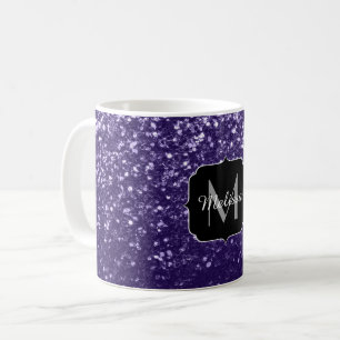 Dunkelviolett, lila Glitzer Glitzern Monogram Kaffeetasse