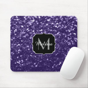 Dunkelviolett, lila Glitzer Glitzern Monogram Mousepad