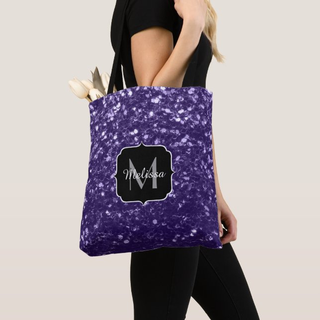Dunkelviolett, lila Glitzer Glitzern Monogram Tasche (Von Nahem)
