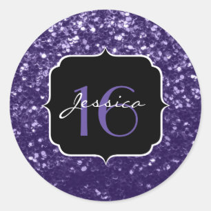 Dunkelviolett lila Glitzer Glitzern Sweet 16 Runder Aufkleber