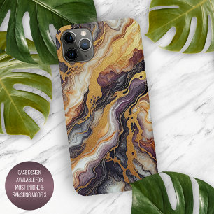 Dunkelviolett Schwarz Grau Weiß Gold Marmormuster iPhone 16 Pro Max Hülle