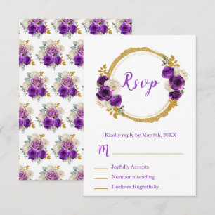 Dunkelviolett und Gold Elegante Blumen Sweet Sixte RSVP Karte