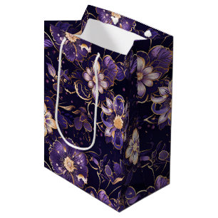 Dunkelviolette Blüten und falsches Gold Mittlere Geschenktüte