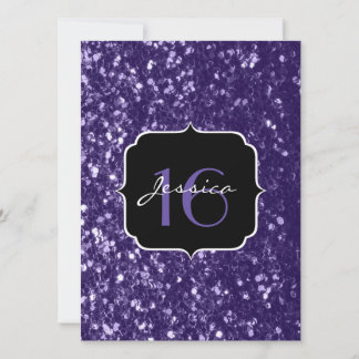 Dunkelviolette Glitzer Glitzern Sweet 16 Einladung