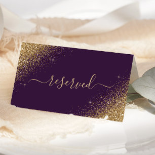 Dunkelviolette Gold-Glitter-Reservierung Hochzeit Platzkarte