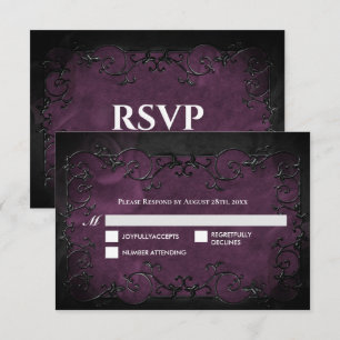 Dunkelviolette gothische Halloween-Hochzeits-RSVP RSVP Karte