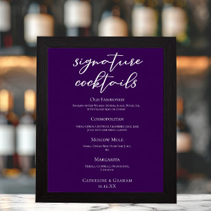 Dunkelviolette Hochzeits-Signature-Cocktails-Karte Poster