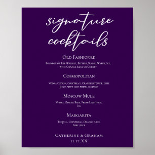 Dunkelviolette Hochzeits-Signature-Cocktails-Karte Poster