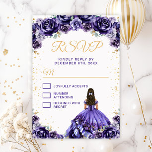Dunkelviolette Prinzessin Floral Quinceañera RSVP Karte
