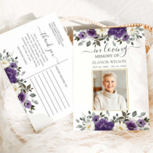 Dunkelviolette Weiße Florale Foto Trauer Gedenkfei Postkarte