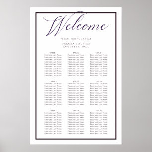 Dunkelviolette weiße Willkommens-Hochzeit Sitzordn Poster