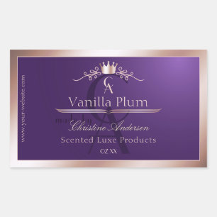Dunkelviolettes Produktlabel Rose Gold Rahmen Mono Rechteckiger Aufkleber