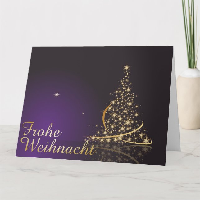 Dunkelviolettes Weihnachtsmotiv mit Weihnachtsbaum Karte (Vorderseite)