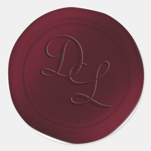 Dunkelweinrot-2-Buchstaben-Monogramm-Wachs-Siegel- Runder Aufkleber