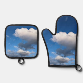 Dunkelweiße Wolken Ofenhandschuh & Topflappen-Set