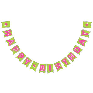 DUNKER PINTEXT & LIME GRÜNE FARBE ☆ GLÜCK BIRTHDAY WIMPELKETTE