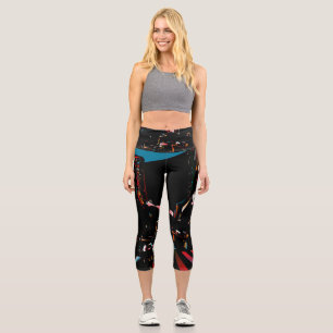 Dunkle abstrakte flüssige Neonwelle Hochtaillierte Capri Leggings