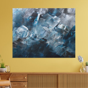 Dunkle Abstrakte Pinselstriche in Blau und Grau Leinwanddruck