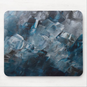 Dunkle abstrakte Pinselstriche in Blau- und Grautö Mousepad
