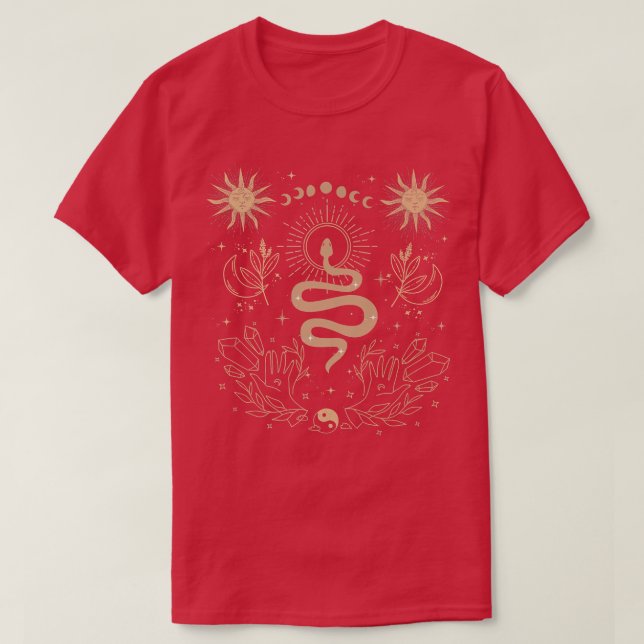 Dunkle Academia Tarot Card Sonnenmondkristalle Rot T-Shirt (Design vorne)