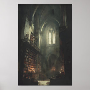 Dunkle Akademie-Bibliothek-Wandkunst Druckbar, Düs Poster