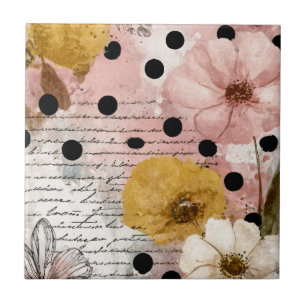 Dunkle Akademie-Blumenbrief - Rosa und goldene Blü Fliese