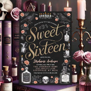 Dunkle Akademie Florale Sweet Sixteen Geburtstagsf Einladung