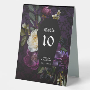 Dunkle Akademie Gothic Floral   Tischnummer Tischaufsteller