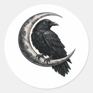 Dunkle Akademie-Gotik-Rabe auf zunehmendem Mond-Au Runder Aufkleber