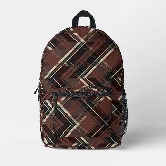 Dunkle Akademie Kastanie Kariert Bedruckter Rucksack (Vorderseite)