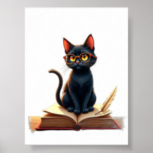 Dunkle Akademie-Katz Buchliebhaber Lesewinkel Poster