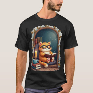 Dunkle Akademie-Katz-Leseecke Vintage-Bücher Kaffe T-Shirt