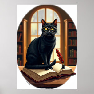 Dunkle Akademie-Katze Bücherwurm Leser Brille Lede Poster