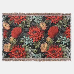 Dunkle Akademie-Maximalist-Rot-Dahlia-Wurfdecke Decke