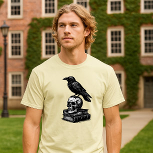 Dunkle Akademie Rabe & Totenkopf auf antiken Folia T-Shirt