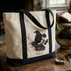 Dunkle Akademie Rabe und schwarze Rosen Tragetasche