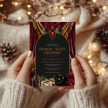 Dunkle Akademie-Rotvelours-Weihnachtseinladung