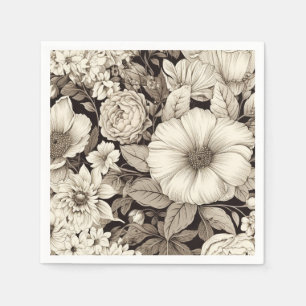 Dunkle Akademie-Sepia-Floral-Botanik Serviette