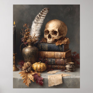 Dunkle Akademie-Stillleben mit Totenkopf Poster