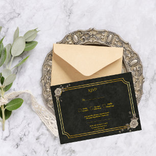 Dunkle Akademische Gothic Schwarze Gold Elegante H RSVP Karte