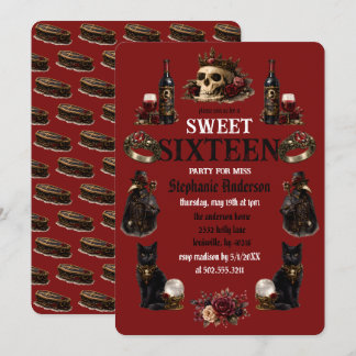 Dunkle Akademische Gothic Sweet 16 Einladung