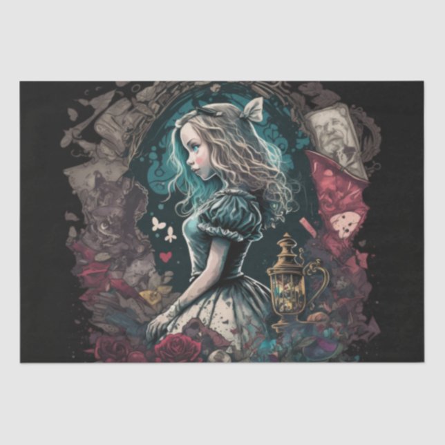 Dunkle Alice im Wunderland Vintage decouseitige Un Seidenpapier (Vorderseite)