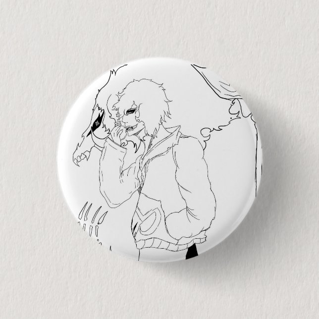 Dunkle Anime-Fantasy-Krähe und Dämonenkunst Button (Vorderseite)