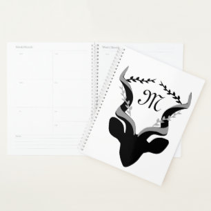 Dunkle Antelope-Silhouette mit angepasstem Monogra Planer